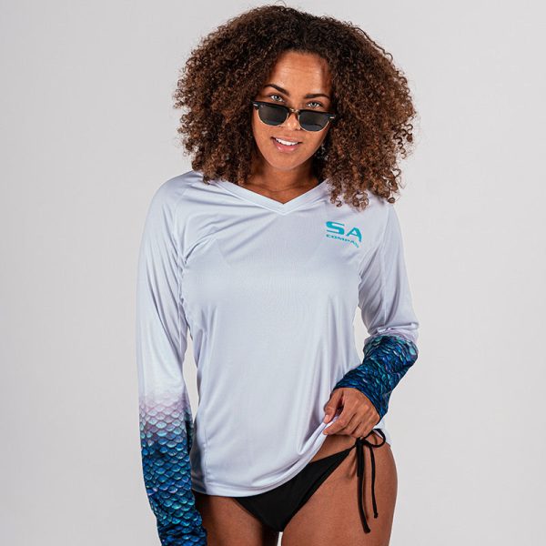 Women s Performance Long Sleeve Shirt | White | Mermaid Scales Fashion - Image 2