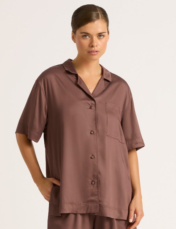 Vegan Silk Short Sleeve Shirt - Garnet Online Hot Sale