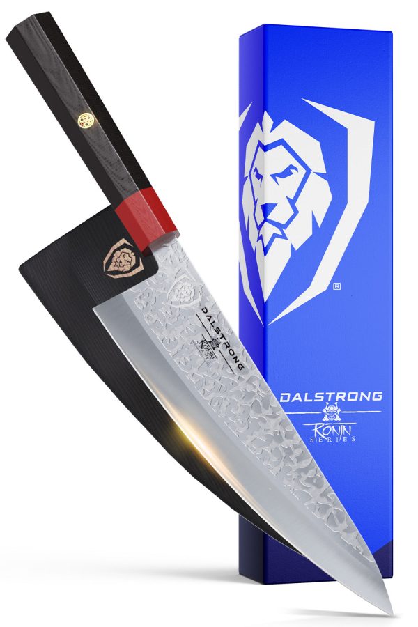 Chef Knife 8  | Double Bevel | Black Acacia Wood Sheath | Ronin Series | Dalstrong © Sale