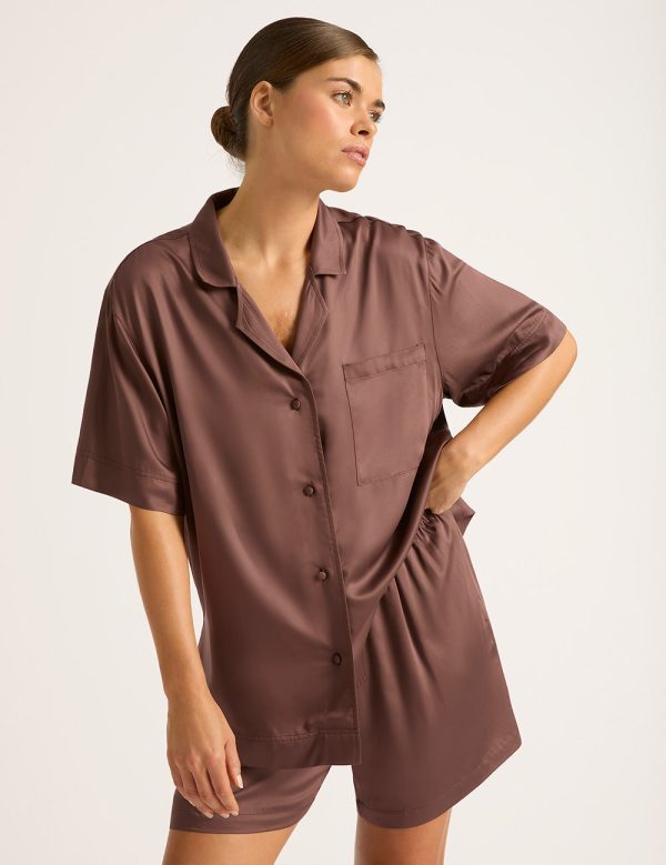 Vegan Silk Short Sleeve Shirt - Garnet Online Hot Sale - Image 5