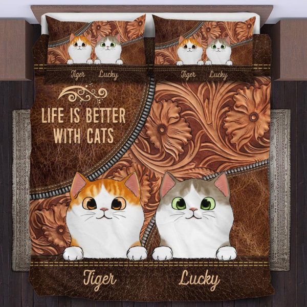 Life Is Better With Cats Cat Personalized Bedding Set, Personalized Gift for Cat Lovers, Cat Mom, Cat Dad - BD104PS02 Discount - Image 3