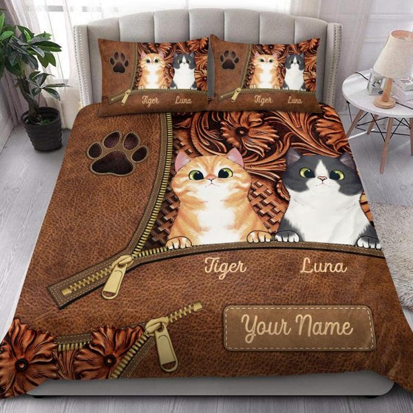 Zipper Cat Personalized Bedding Set, Personalized Gift for Cat Lovers, Cat Mom, Cat Dad - BD107PS02 For Discount