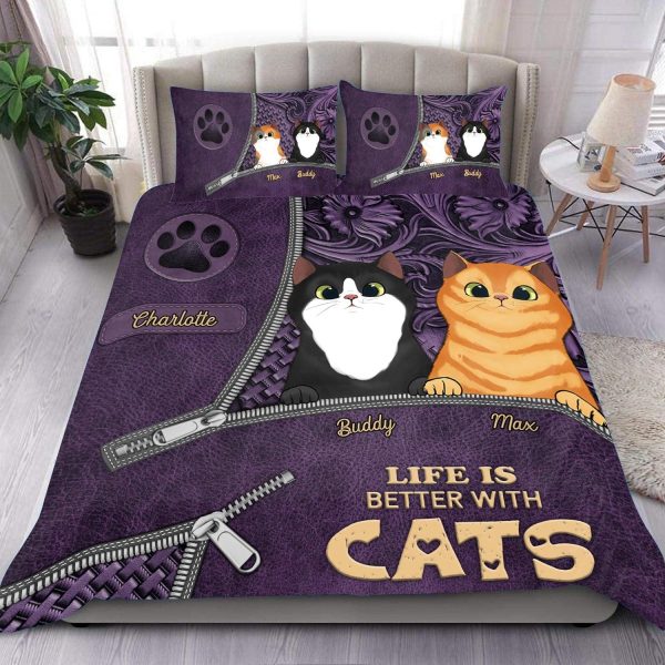 Zipper Cat Personalized Bedding Set, Personalized Gift for Cat Lovers, Cat Mom, Cat Dad - BD106PS02 Hot on Sale - Image 3