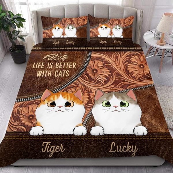 Life Is Better With Cats Cat Personalized Bedding Set, Personalized Gift for Cat Lovers, Cat Mom, Cat Dad - BD104PS02 Discount